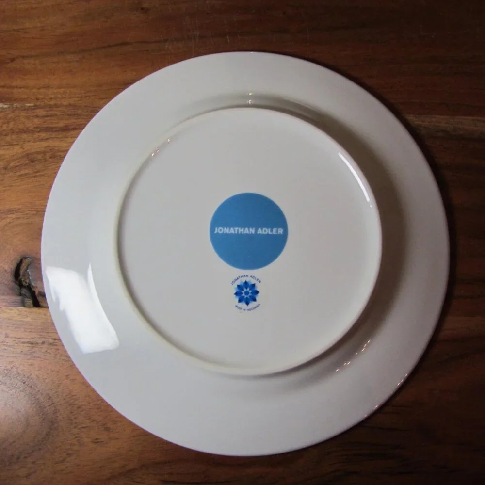 Jonathan Adler silver & blue greek key salad plates - pair of 2 (W5107)